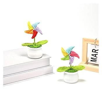 Amazon｜かぎ針編みの回転可能な風車盆栽、人工鉢植え、女の子